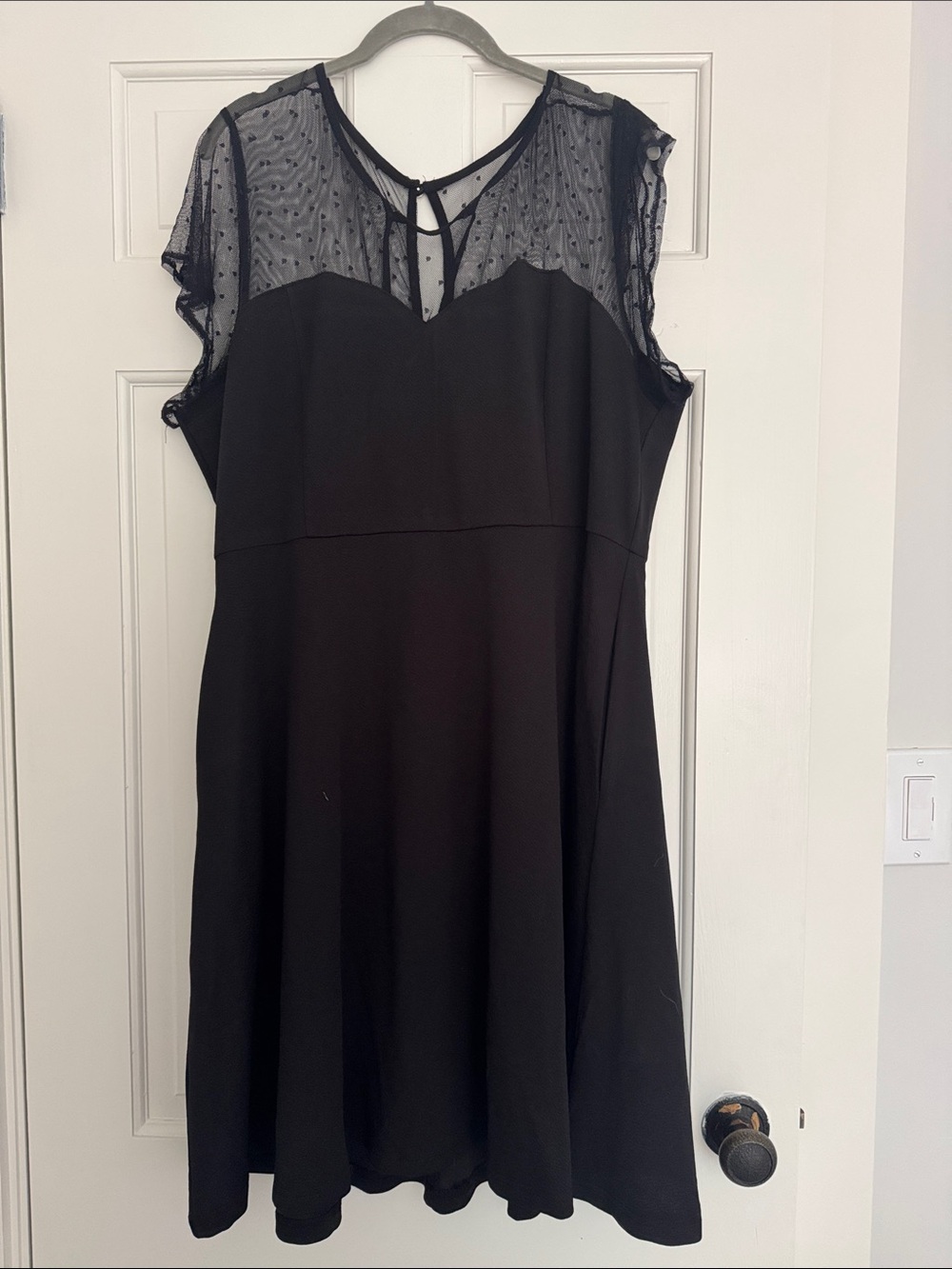 Elegant Black Mini Dress with Sheer Mesh Yoke